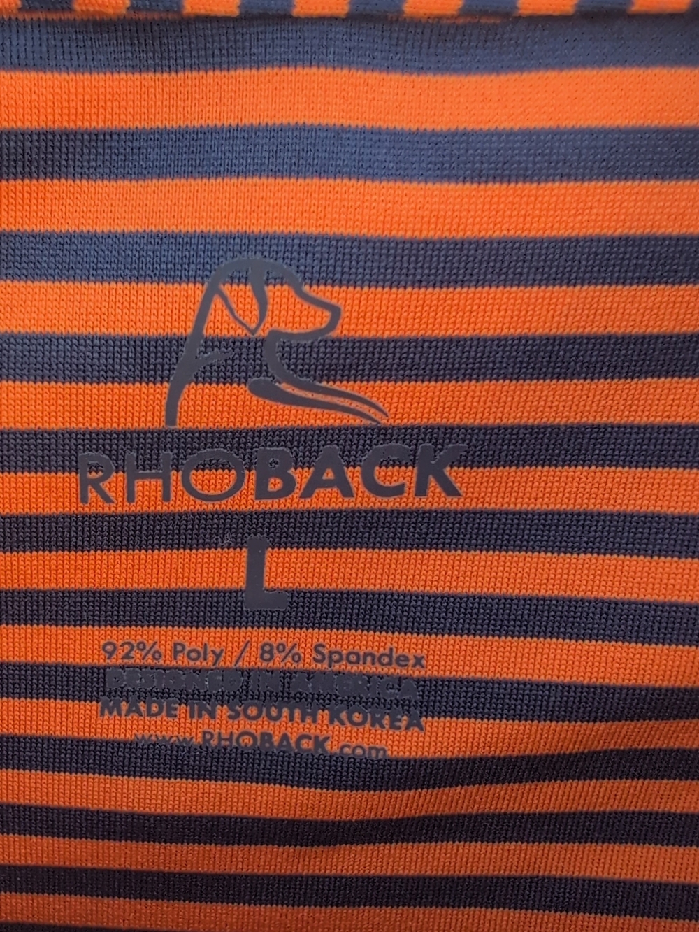 Rhoback Birdie Striped Shirt Mens Large Orange Blue Performance Stretch Polo - Picture 3 of 8